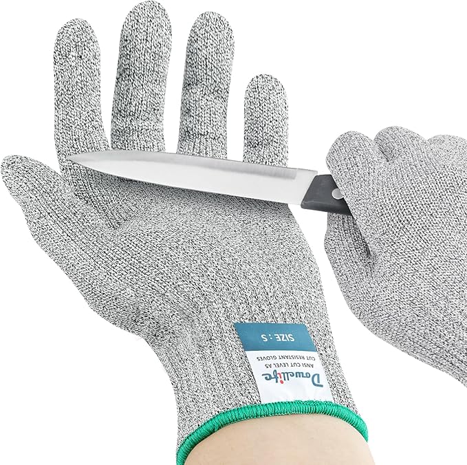 Dowellife Cut Resistant Gloves A9 Maximum Protection - Food Grade Kitchen & Chef Gloves for Food Prep, Knife Cutting, Mandoline Slicing, Butcher, Oyster Shucking, Fish Handling (Small)