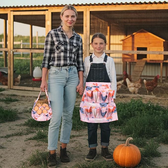 Kids Egg Collecting Apron with Pockets, Chicken Egg Gathering Apron for Kids, Farm Egg Apron for Chicken Coop