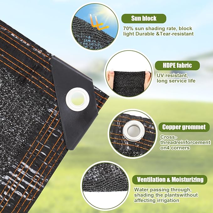 VitalCozy Chicken Coop Cover UV 70% Shade Cloth for Summer 11. 5 x 6. 6 ft Black Chicken Run Cages Cover with 20 Pcs Ball Bungees Cord Sunproof Sun Shade Netting Mesh for Outdoor Garden Patio Plant
