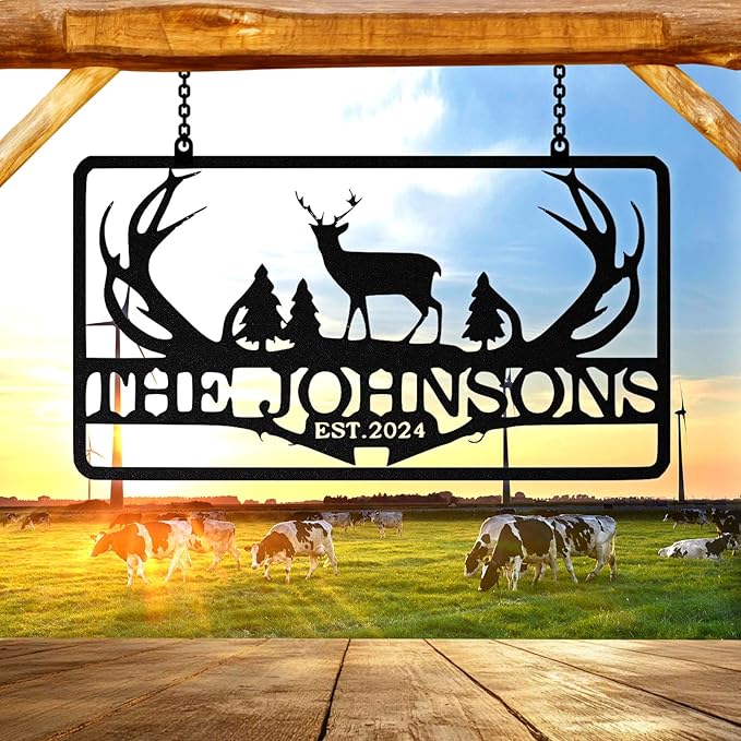 Personalized Deer Metal Sign, Custom Farm Sign, Custom Farm Metal Signs Outdoor, Customized Family Name Signs for Farms, Ranch, Farmhouse, Housewarming Rancher Gifts