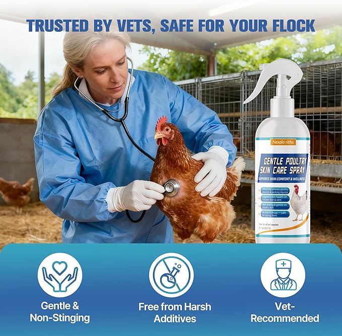 Poultry Care Spray – Chicken Wound Spray for Pecking Sores, Foot Injuries, Bumblefoot, Vent Prolapse, Minor Cuts & Irritations, Safe Wound Care for Chickens, Ducks, Turkeys & Geese, Easy to Use, 10 oz