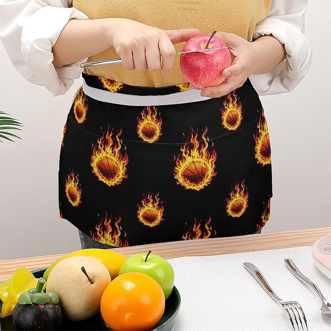 Server Apron with 3 Pockets Waist Waiter Waitress Half Apron Short Aprons