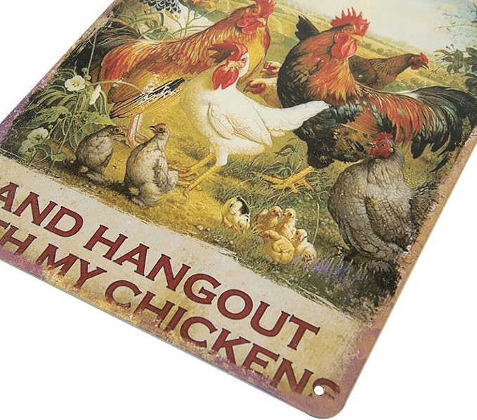 ERLOOD Just Want to Work in My Garden and Hang Out with My Chickens Farm Poster Vintage Metal Tin Sign Wall Plaque for Home Kitchen Bar Coffee Shop 12 X 8
