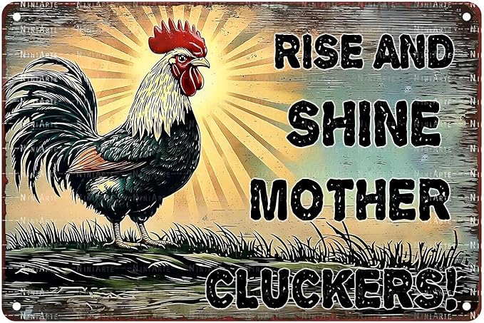 Metal Cluckers Rise and Shine Mother Cluckers Vintage Tin Sign for Home Decor Cave Barn Coop Wall Decoration Bedroom 8X12Inch