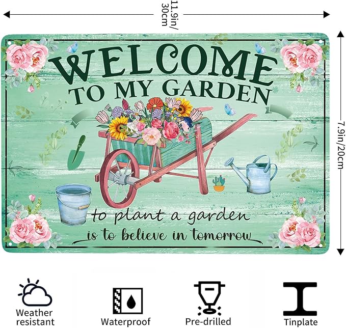 Gardening Gifts Vintage Garden Signs for Outside Gardener Gifts Women Welcome to My Garden Tin Sign for Home Greenhouse Living Room Bedroom Yard Cottage Outdoor Decor 12 X 8 Inch