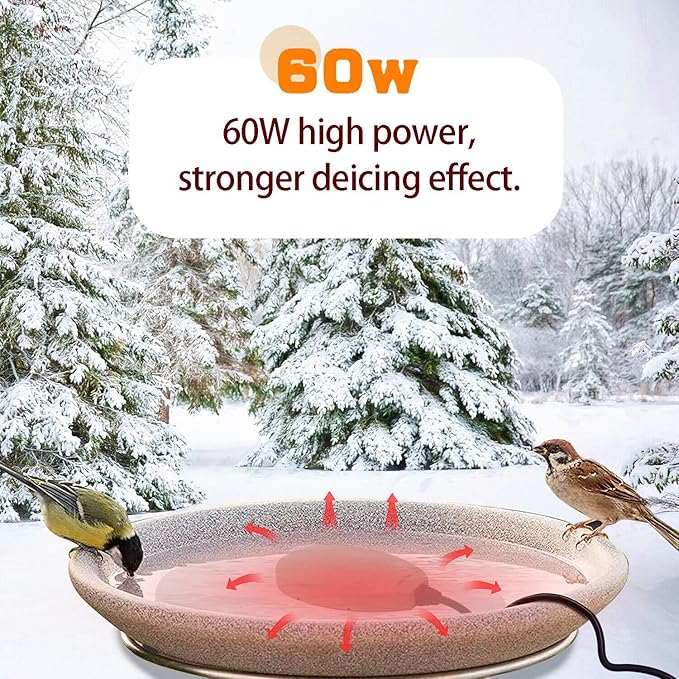 DIGITEN Birdbath Deicer Bird Bath Heater for Outdoors in Winter Thermostatically Controlled Chicken Water Heater Made of Heavy Duty Premium Cast Aluminum 60W Immersion Deicer for Garden Yard Lawn