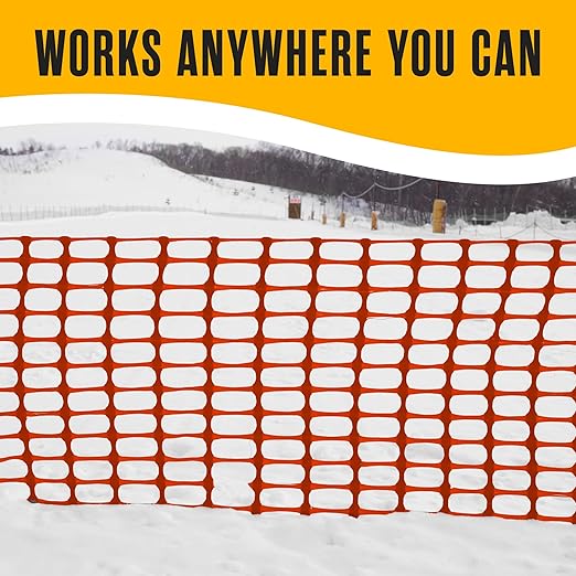 Houseables Plastic Mesh Fence, Construction Barrier Netting, Orange, 4'x100' Feet, 1 Roll, Garden Fencing, Fences Wrap, Above Ground, for Snow, Poultry, Chicken, Safety, Deer, Patio, Garden Netting