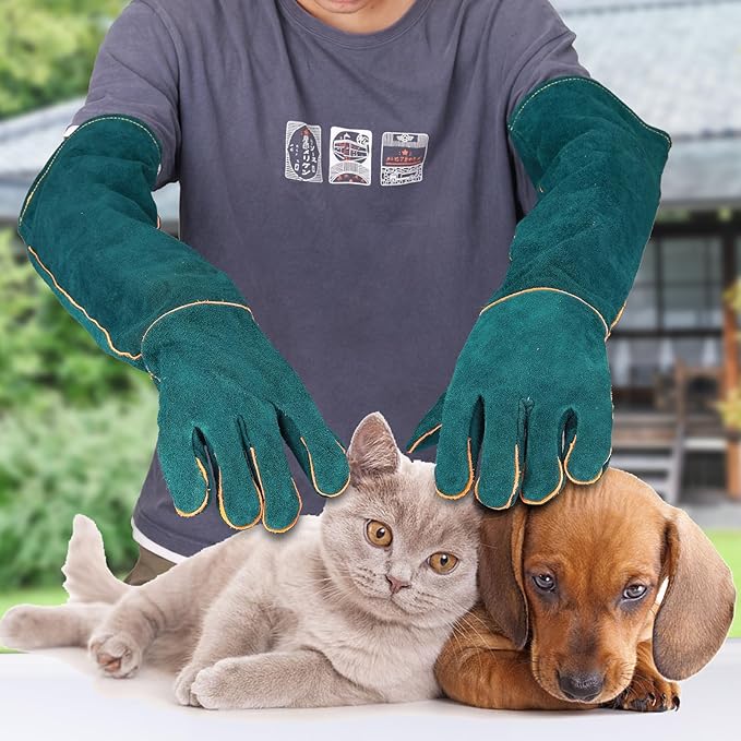 Animal Handling Gloves Bite Proof,23.7 inch Leather Bite Proof Gloves for Grabbing Reptile, Grooming, Trips to Vet. Puncture & Scratch Resistant, Bite Proof for Cat Dog Bird Falcon Livestock Snake
