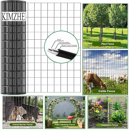 Welded Wire Fence 36inch x 50ft, 2inch x 3inch Black Chicken Wire Fencing, 16Gauge PVC Coated Garden Wire Fence Rolls, Anti-Rust Metal Fencing for Yard Plant Protection Poultry Netting