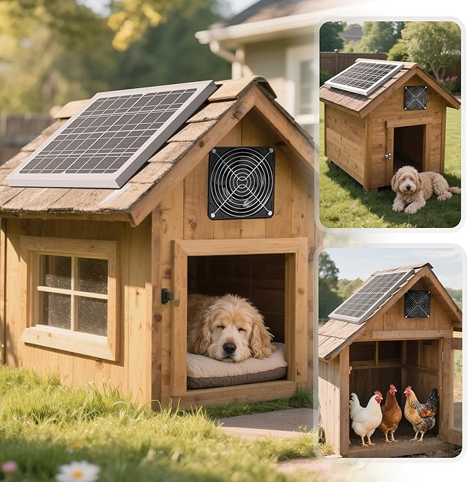 Chronoseek Solar Exhaust Vent Fan with 10000mAh Battery Backup for Outdoor Chicken Coops-Window Fan with 15W Waterproof Solar Panel,3500 RPM Day or Night Solar Exhaust Fans for Greenhouse,Shed,Camping