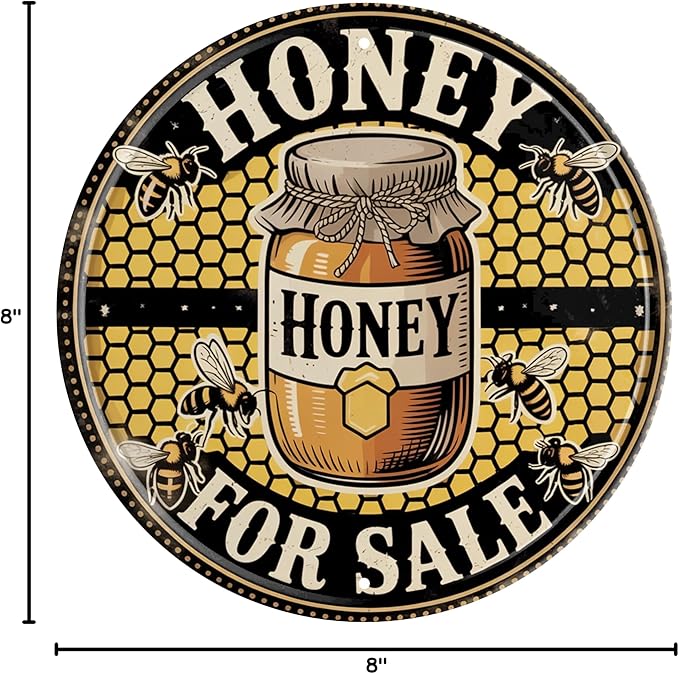 CSWLJS Honey For Sale Metal Tin Sign 8x8 In Kitchen Farm Wall Art Decor