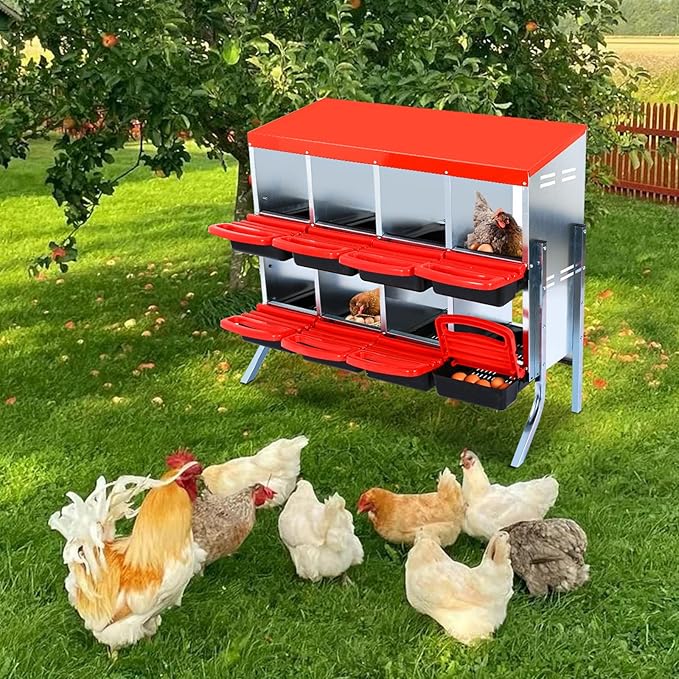 Metal Chicken Nesting Boxes, Roll Away Egg Collection with Lid Cover to Protect Eggs, Easy Clean Ventilated Design for Chicken Coop, Hen Roosting Boxes for Laying