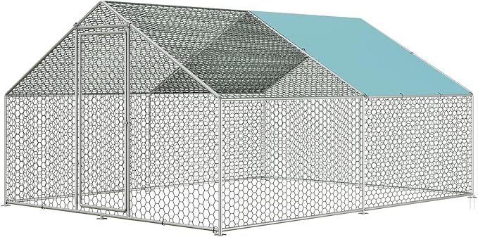 Sunny Heart Large Chicken Coop Run with Immersed Wire Mesh, Metal Chicken Coop for 6 Chickens Heavy Duty Chicken Run in for Yard with Waterproof Cover and Secure Lock -4M(158''X 77''X118'')