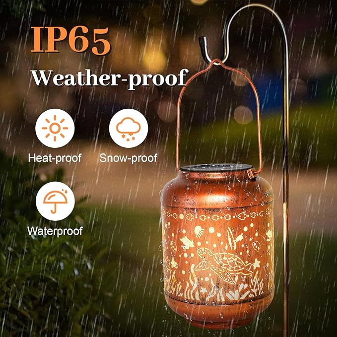 Solar Lanterns Outdoor Waterproof Sea Turtle Gifts for Garden Decor Gifts for Women Mom Grandma Hanging Metal Solar Lights Birthday Mothers Day Ornament Outside for Yard, Patio,Pathway