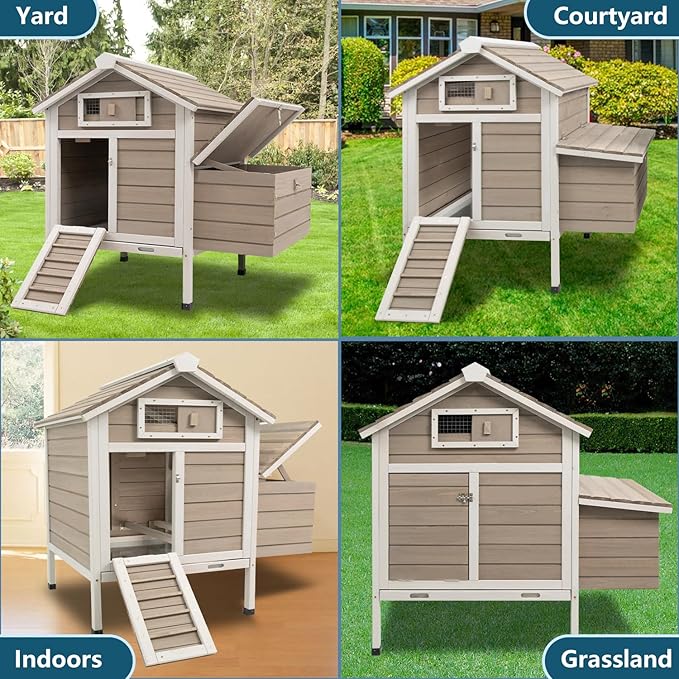 Chicken Coop Chicken House Outdoor with Removable Trays, Wooden Rabbit Hutch Poultry Cage with Nesting Box, Indoor Hen House Chicken Cage with Ramp for Garden Backyard (36.2"L x 26"W x 38.3"H)