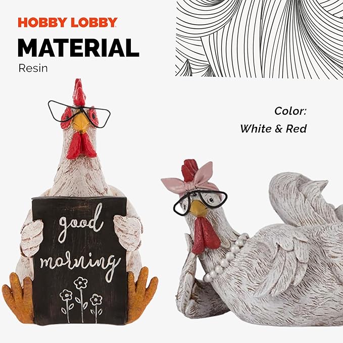 Rustic Rooster and Chicken Resin Statue Set – Distressed Faux Taxidermy – Resin & Metal Animal Sculptures – Country Western Themed Party Decorations – Farmhouse Style Decor for Home, Office & More