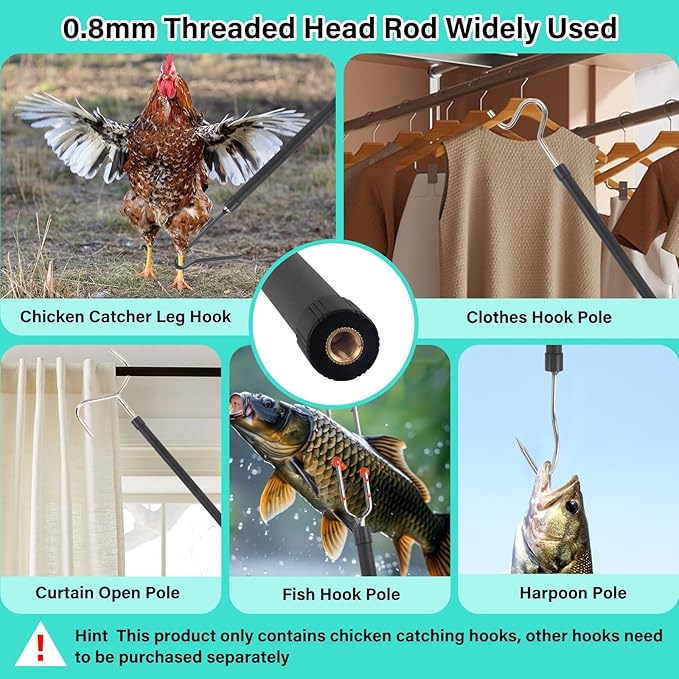 Chicken Catching Net Telescopic,36 to 63 in Chicken Catcher Leg Hook Grabber Tool with Extension Pole Long Handle Animal Catcher Pole Heavy Duty Metal Tube Poultry Hook Fowl Catcher Sturdy