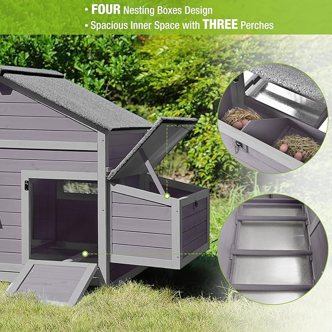 GUTINNEEN Chicken Coop Outdoor Expandable Hen House Poultry Cage with Two Nesting Box,Leakproof Pull-on Tray