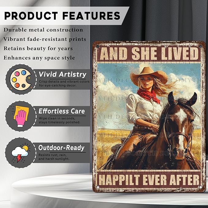 Vintage Wall Decor Cowgirl Art Nostalgic Tin Sign for Horse Lovers for Home Office Kitchen Bar Cafe Garden Wall Decor 12 * 16inch