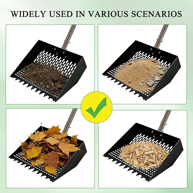 12Inch Chicken Poop Scooper 2-in-1 Coop Scoop with Adjustable Stainless Steel Handle (24-64'') Chicken Coop Rake Sand Sifting Chicken Coop Shovel for Farm Livestock Cleaning Tool