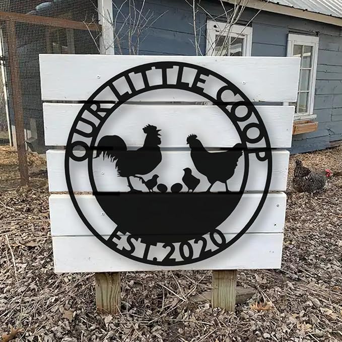 Custom Name Chicken Coop Metal Sign Personalized Hen House Plaque Rustic Farmyard Wall Art Backyard Poultry Hanging Decor Farmhouse Barn Unique Gifts for Farmers Homesteaders and Chicken Enthusiasts