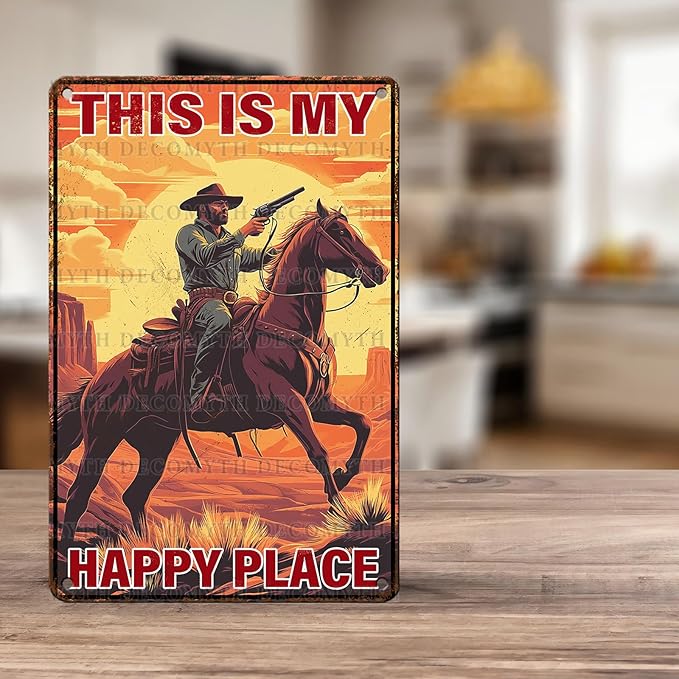 Cowboy Metal Tin Sign Vintage Retro Wall Decor Cowboy on Horse Metal Tin Sign Bar Home Bathroom Wall Decoration 12 * 8inch