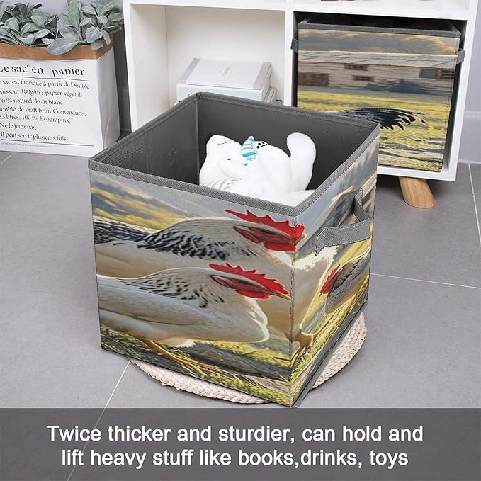 Chickens And Farm Cube Storage Bin Collapsible Storage Bins Large Capacity Fabric Storage Box Cubes Organizer with Dual Handles Baskets for Organizing Clothes Blankets