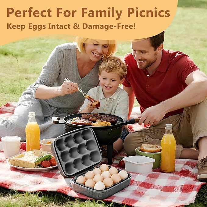 12 Slots Outdoor Egg Containers With Lid, Reusable Egg Cartons With Handle, Shockproof Storage Egg Carrier For Party Picnic Travel, Portable Holder Protection Egg Box