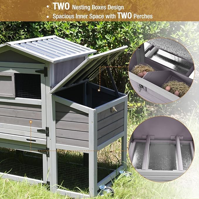 Mobile Chicken Coop with Nesting Box, Outdoor Hen House Poultry Cage with Casters X-Large