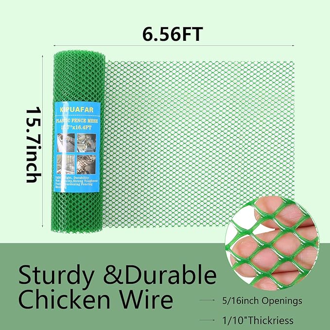 Green Plastic Wire Mesh Fence 15.7IN x 6.56FT - Commercial Grade Hexagonal Netting, Heavy Duty Snake & Rodent Barrier for Farms, Poultry Yards, Dog Runs | Durable Outdoor Security Fencing