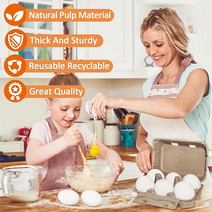 tutata Goose Egg Cartons, 15 Pack, Half Dozen Jumbo Carton, Natural Pulp Goose Egg Boxes, Blank Top