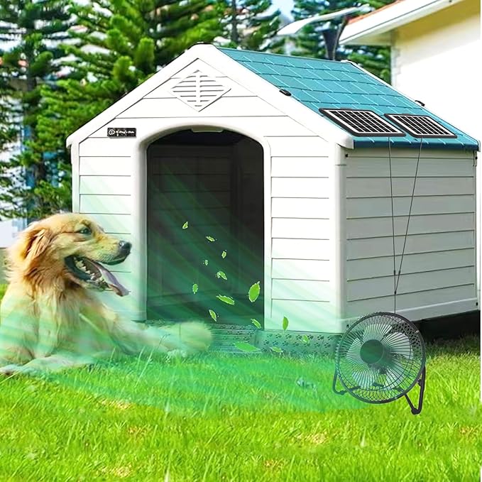 8 Inch Solar Powered Fan, Install-Free, with 25W Dual Solar Panels, Cloudy Days Working Solar Fan for Air Circulation and Cooling in Greenhouse, Chicken Coop, Pet House, Attic, 14ft Long Cable