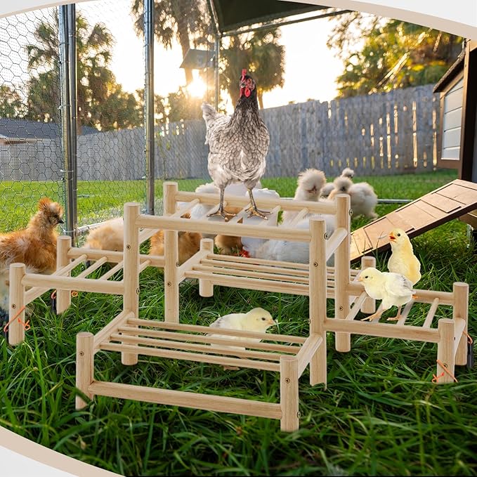 Leinuosen 5 Ladder Large Chicken Perch Ladder for Coop & Brooder Pine Wood Chick Roosting Bars with 4 Black Camping Nails, Poultry Jungle Gym Accessories