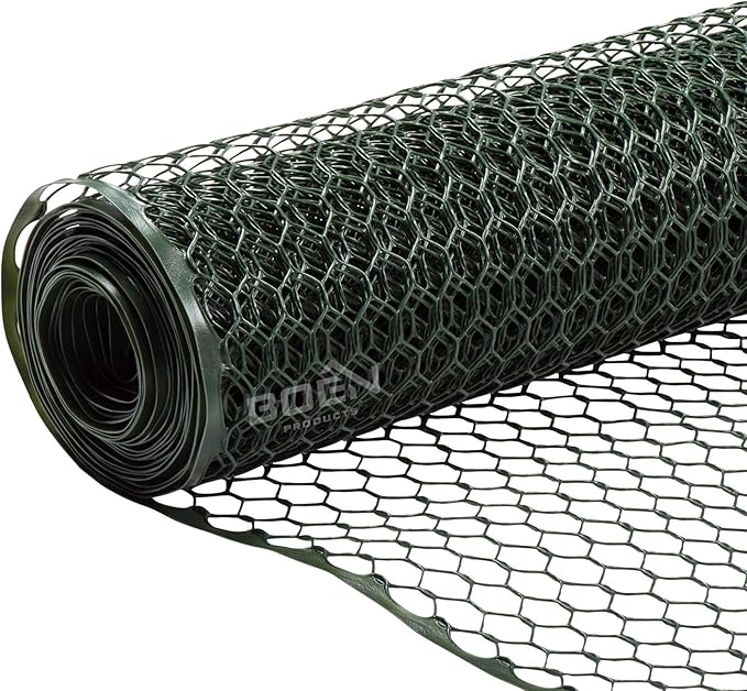 Boen - Plastic Hex Chicken Wire Mesh Temporary Fence Roll (4' x 25' - Green) - Plastic Fence Poultry Netting for Temporary or Semi Permanent Enclosures, Deer Netting Fence, Construction Fencing