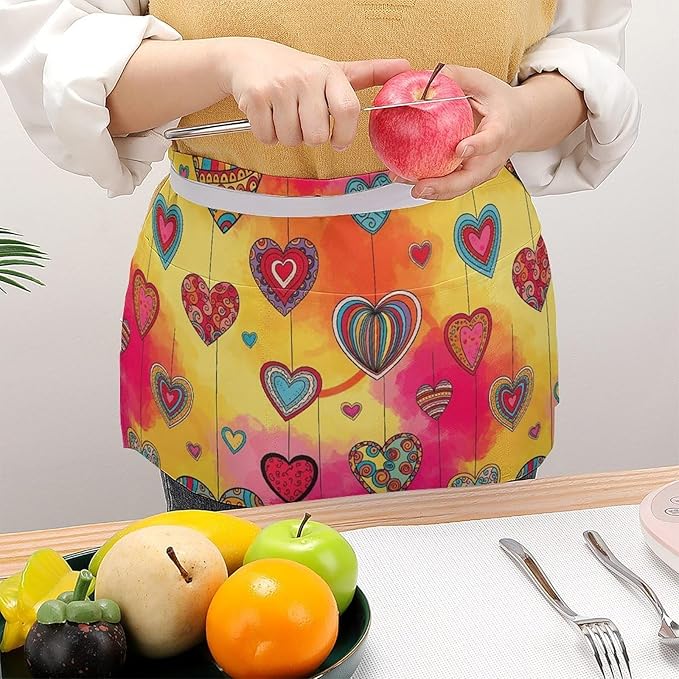 Short Aprons for Servers Unisex Chef Works Waitress Apron with 3 Pockets