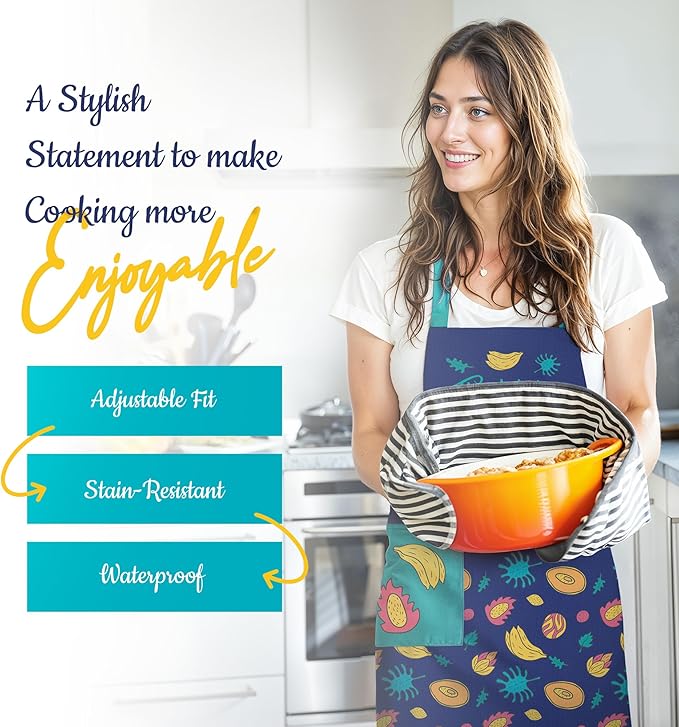 Waterproof Apron for Adults – Adjustable Fit with Deep Pockets, Stylish Cooking & Baking Apron for Women & Men