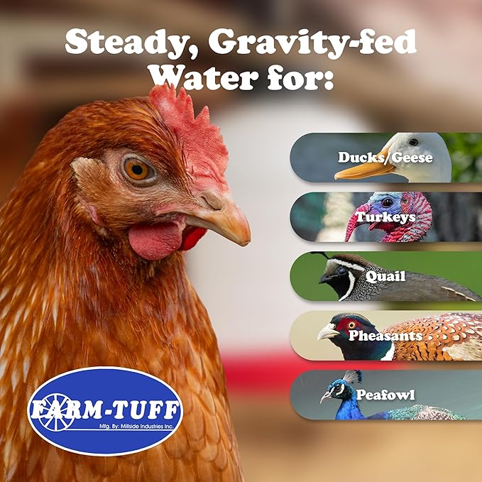FARM-TUFF Hanging Chicken Waterer, 5 Gallon Capacity - Plastic Poultry Fountain with Top Fill Design - Automatic Water Dispenser for Chickens, Ducks, Turkeys & Game Birds