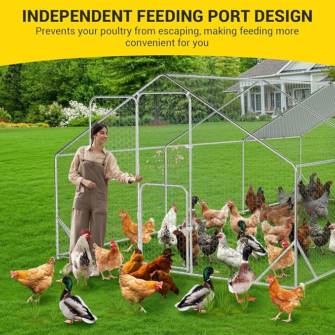 Large Metal Chicken Coop, Walk-In Poultry Cage, Chicken Run Pen House With Reinforcement & Waterproof & Anti-Ultraviolet Cover Chicken Coop Run With Double Lockable Doors for Outdoor 9.8 x 19.7X 6.6ft