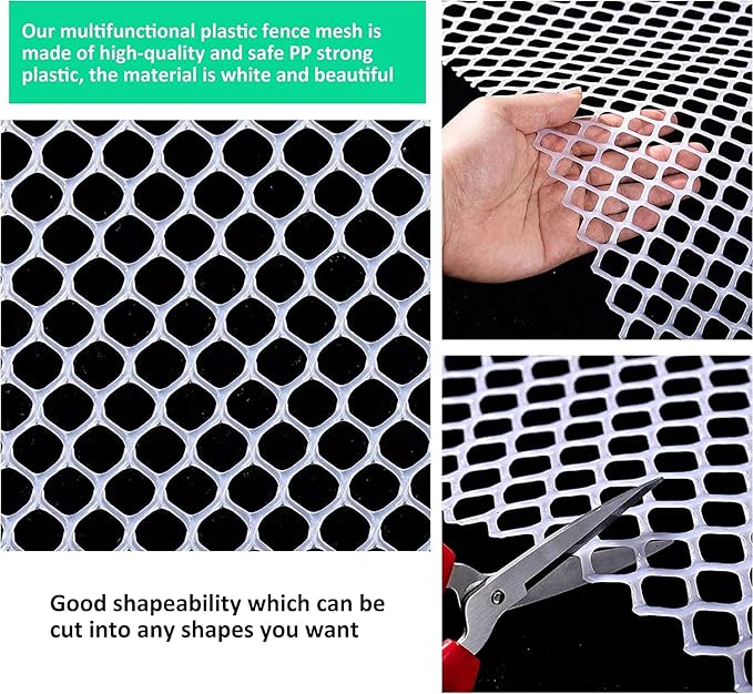 Upgraded Plastic Chicken Wire Fence Mesh(16INx10FT) - Black/Green/White Colors 0.3" Openings,for Garden Net, Poultry Fencing, Chicken Wire Frame,Animal Cage Fence,Floral Netting (White)…