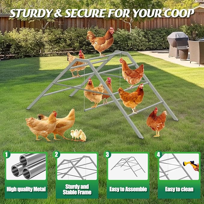 Chicken Coop Perches with Swing, Roosting Bars for Chickens in Coop, Chicken Run Accessories Toy, Ladder for Pet's Healthy & Happy, Sturdy & Easy to Clean, Suitable for Backyard Farm 60.6*32.7*28.4 in