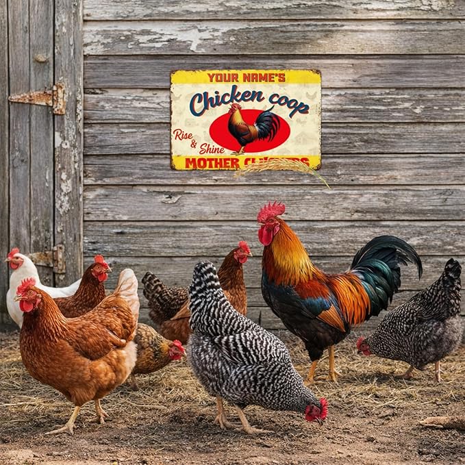 Personalized Chicken Coop Sign Custom Name Rise and Shine Metal Tin Wall Art Funny Rooster Farmhouse Decor Backyard Poultry Plaque Gift