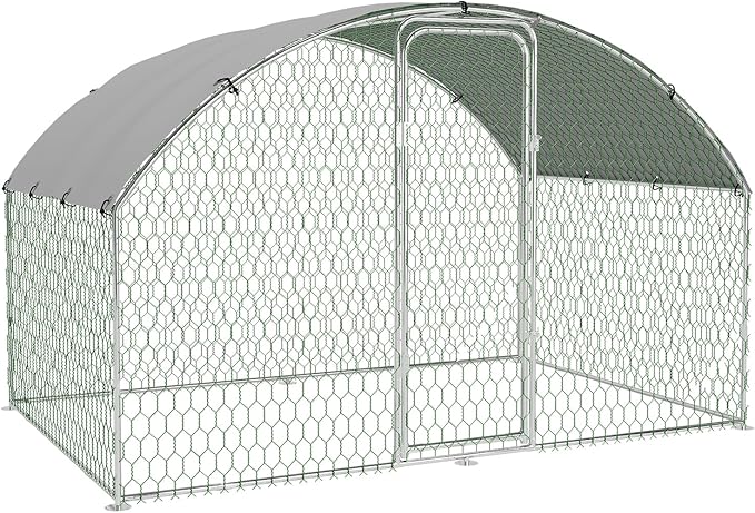 9.8'x6.5'x6.5' Large Metal Chicken Coop Walk-in Poultry Cage, Outdoor with Waterproof Anti-UV Cover & Galvanized Frame, Chicken Run for Backyard Farm, Ducks, Rabbits
