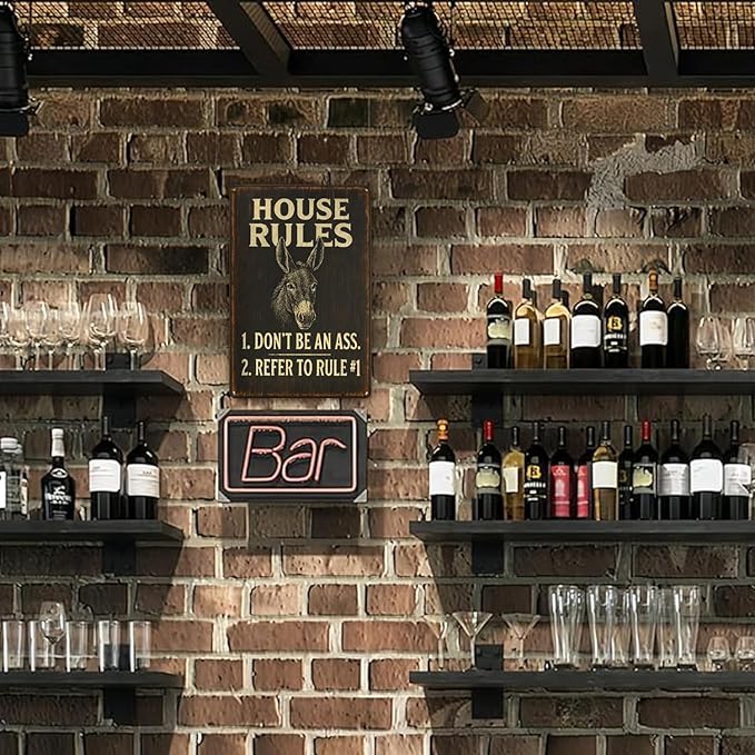 Funny Bar Signs for Home Bar Decor, Vintage Man Cave Wall Decor, Metal House Rules "Don't Be An Ass" Sign, Cool Things for Your Bar, Game Room, Garage, Kitchen, Bar Gifts for Men - 8x12 Inch