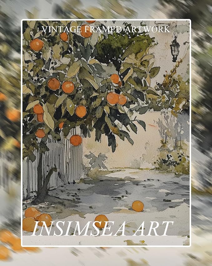 InSimSea Framed Canvas Wall Art Vintage Decor Country Orange Trees Earthy Room Decor Aesthetic Oil Painting Wall Picture Farmhouse Prints Artwork for Kitchen Living Room Bedroom Bathroom Rustic 8x10in