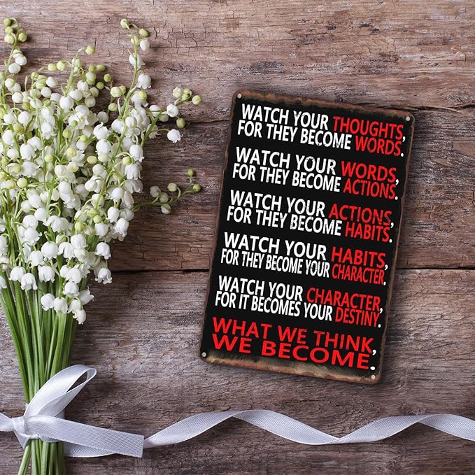 Sanwarm Watch Your Thoughts Motivational Classroom Metal Sign Inspiring Poster Tin Signs For Office Living Room Home Decorations Artwork School Study Room Art Wall Decor Hangings 12 X 8 Inch