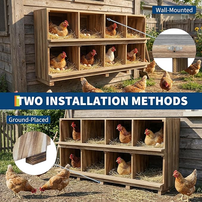 Garvee Nesting Boxes for Chickens, 8 Compartments Chicken Nesting Boxes for Chicken Coop, Wall Mount Wooden Nest Box for Chickens, Hens, Ducks, Backyard and Poultry Farms