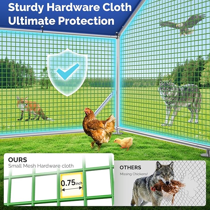 Large Metal Chicken Coop Run with Heavy-Duty Hardware Cloth for 20 Chickens/Ducks, Chicken Runs for Yard with Waterproof Cover, Chicken Enclosure Pen Outdoor, Walk-in Poultry Cage