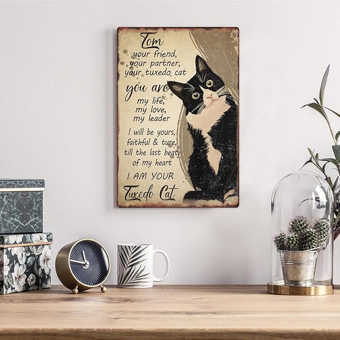 Black Cat Metal Sign I Am Your Friend Your Partner Your Cat You Are My Life Tin Sign For Home Office Living Room Bar Cafe Club Wall Decor Hanging Painting 12 X 8 Inch