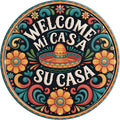 AWISZZZ Mi Casa Su Casa Metal Sign 8x8in Round Vintage Plaque for Entryway Wall Decor Spanish Welcome Gift