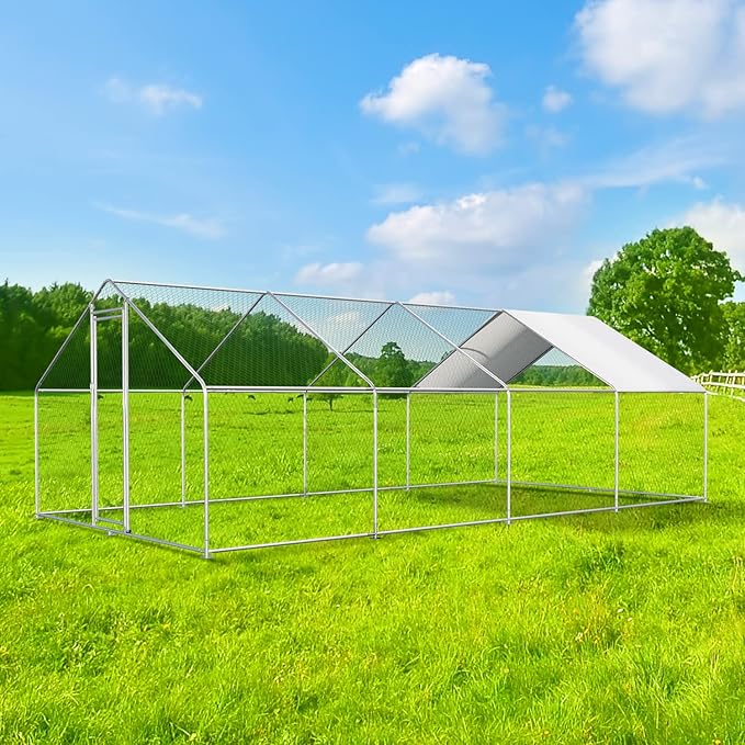 Large Metal Chicken Coop Walk-in Poultry Cage Chicken Runs for Yard with Coverd Chicken Pen for 40 Chickens Duck Rabbit House Outdoor